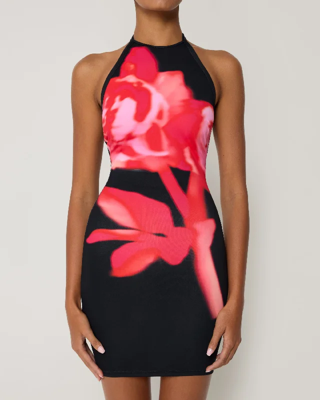 Smooth Stretch Halter Mini Dress | Black Peony