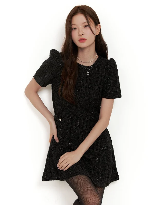 Puff Sleeve Solid Mini Dress OD403