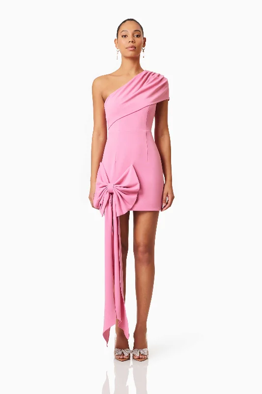 Jamie One Shoulder Mini Bow Dress In Pink