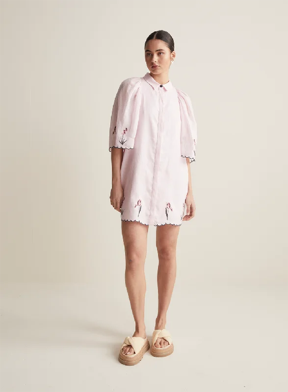 Sylvie Linen Ramie Mini Shirt Dress