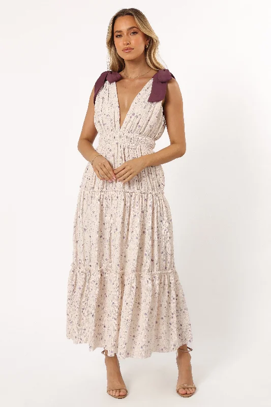 Adeline Maxi Dress - Ivory/Purple