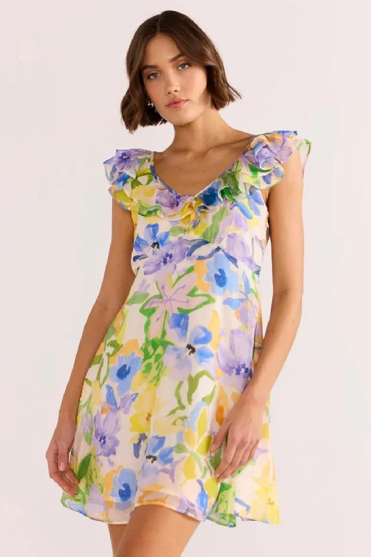 Fable Painterly Floral Frill Mini Dress