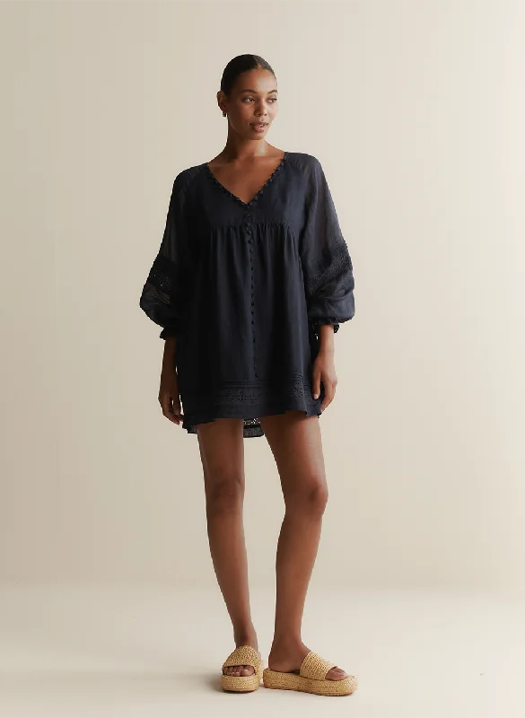 Lillian Linen Ramie Mini Dress | Navy