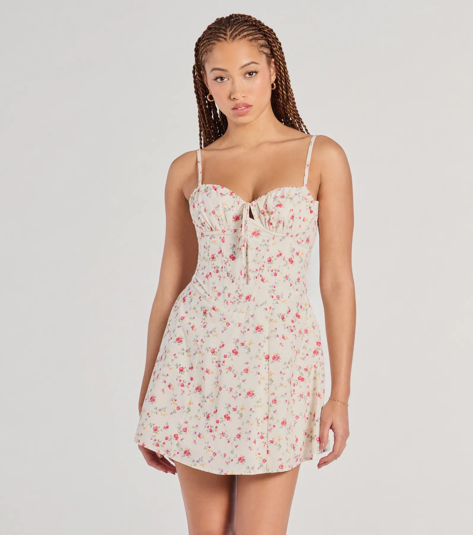 Flirty Romance Corset Lace-Up Floral A-Line Mini Dress