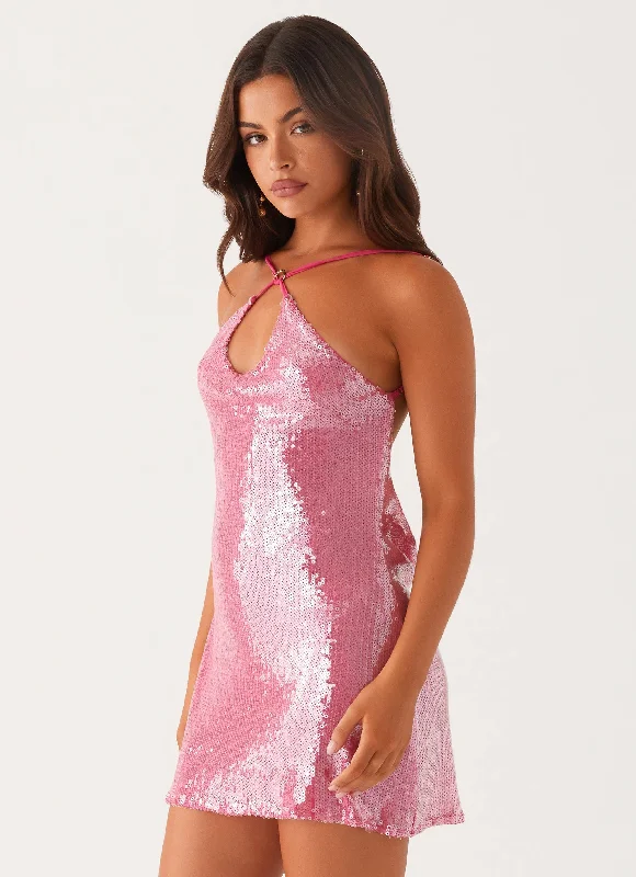 Radiant Energy Cowl Back Mini Dress - Fuchsia