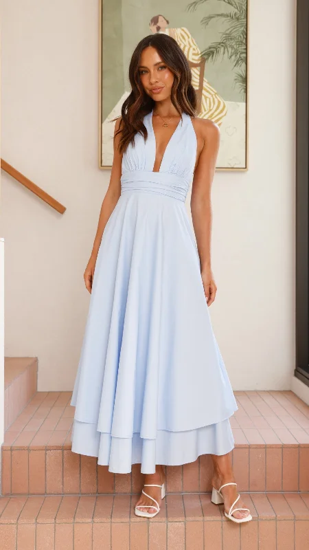 Kathy Halter Neck Maxi Dress - Light Blue