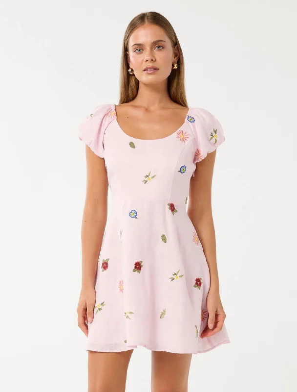 Clara Embroidered Linen Mini Dress