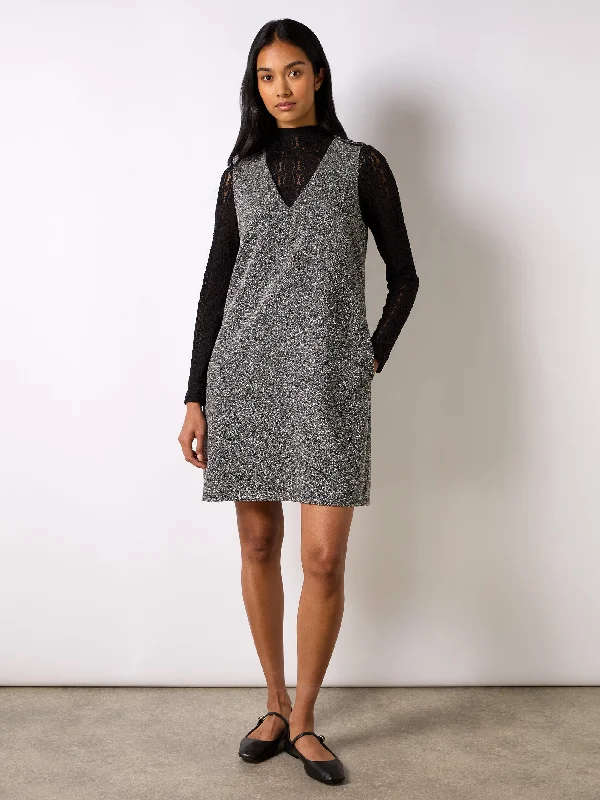 Petite Grey Textured V-Neck Mini Dress