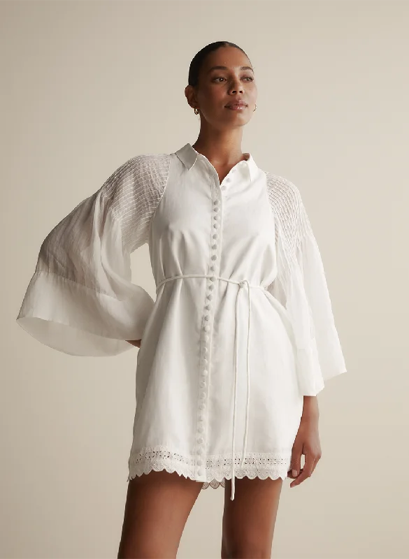 Ryleigh Linen Ramie Mini Shirt Dress | Optical White