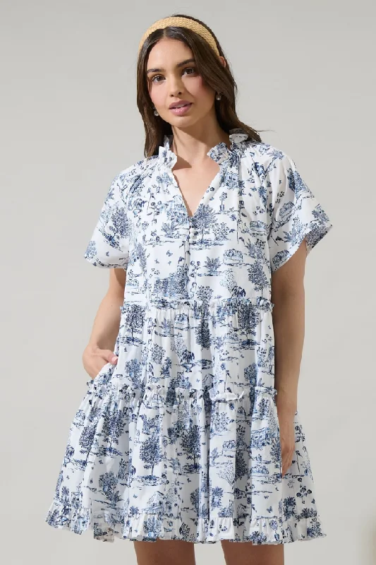 Renzo Toile Poplin Tiered Mini Dress