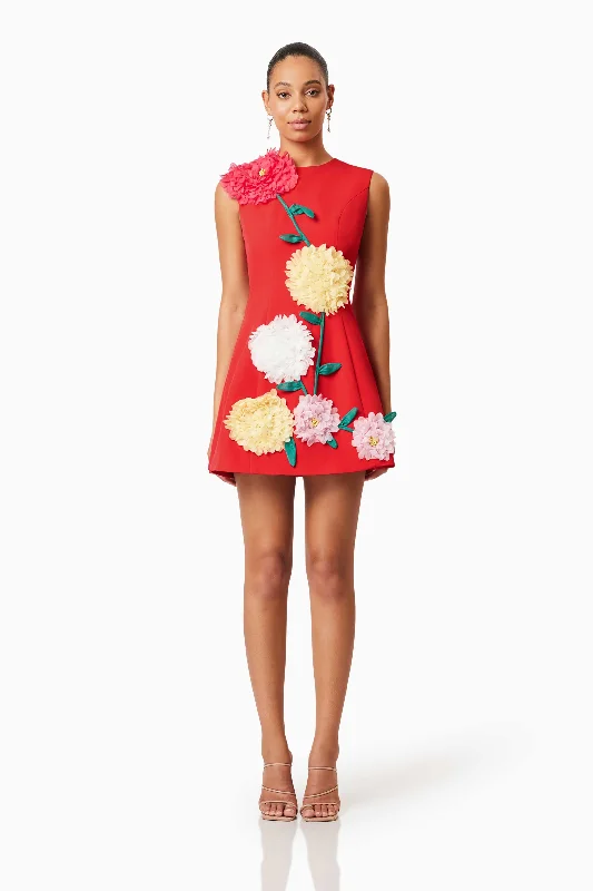 Buttercup Embroidered Mini Dress in Red