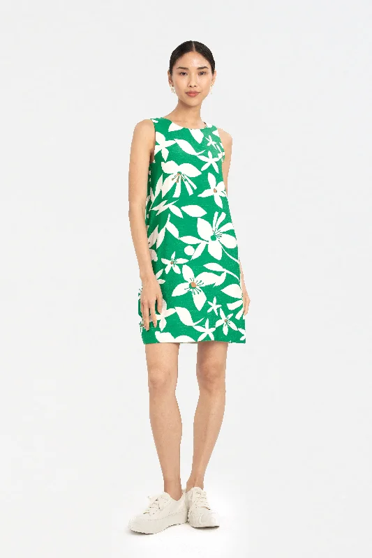 Haddy Printed Shift Mini Dress in Island Green