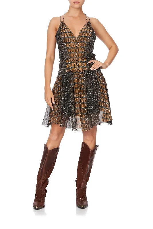 SHORT DRESS WITH SHAPED WAISTBAND CROCODILE ROCK