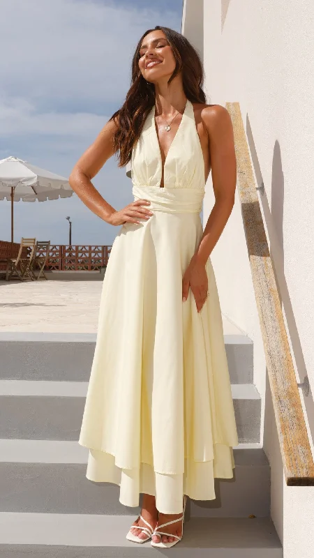 Kathy Halter Neck Maxi Dress - Lemon