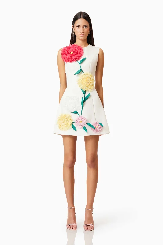 Buttercup Embroidered Mini Dress in Ivory