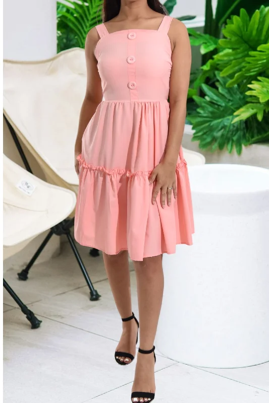 Ladies Peach Ruffle Mini Dress