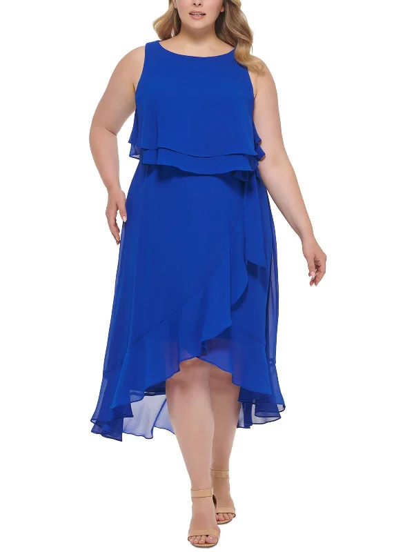 Plus Womens Popover Hi-Low Cocktail And Party Dress