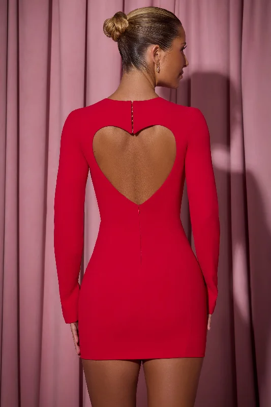 Cut-Out Heart-Detail Bodycon Mini Dress in Red