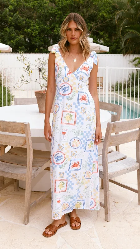 Matilda Tie Maxi Dress - Picnic Print