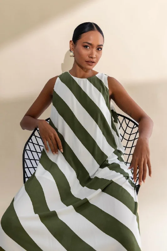 Finally Here Dried Mint Ivory Stripe Maxi Dress