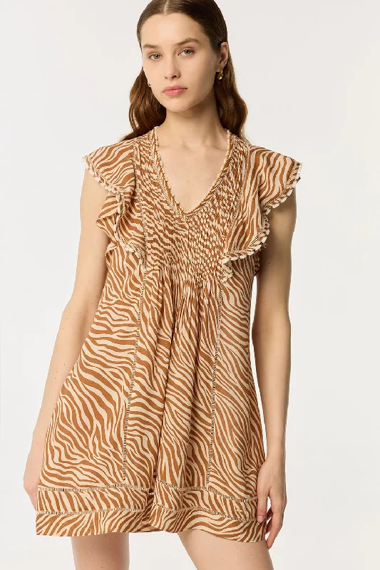 Mini Dress Camelia - Choco Zebra Stripes