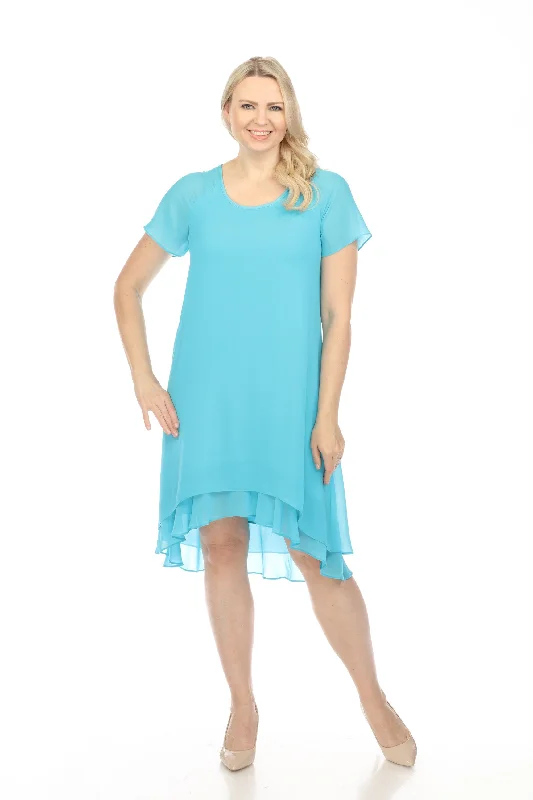 Joseph Ribkoff Asymmetric Chiffon Layered Short Sleeve Trapeze Dress 241084