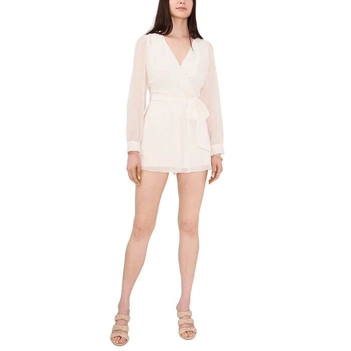 1.STATE Women's Belted Chiffon Romper Beige