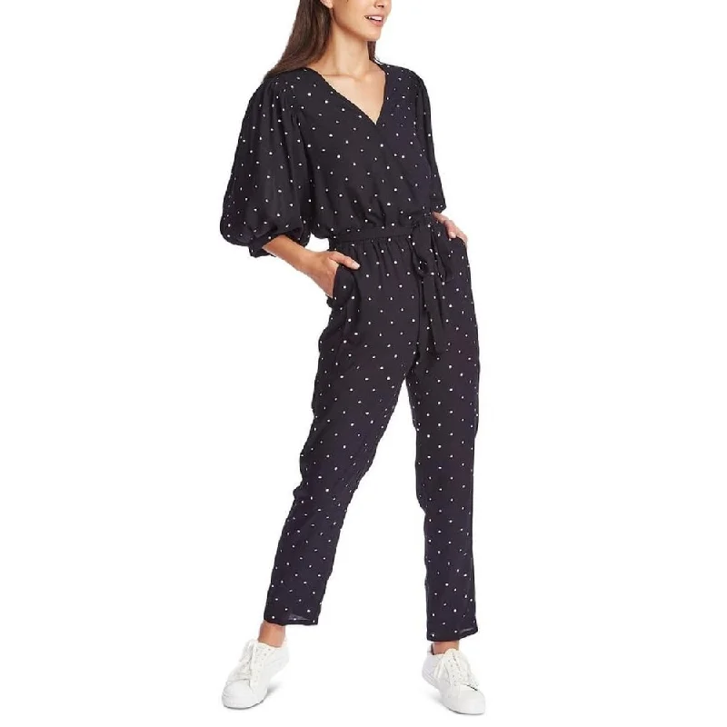 1.STATE Women's Moonlit Polka Dot Wrap Front Jumpsuit Blue