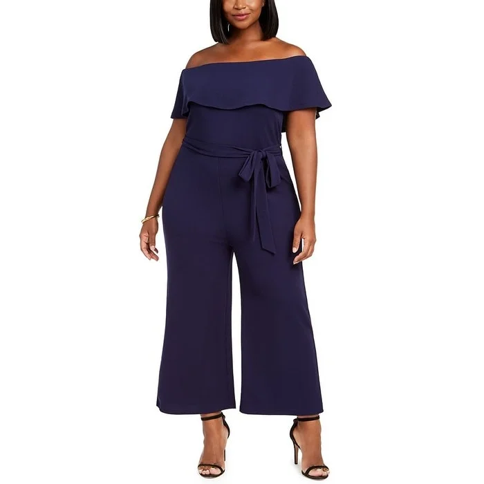 Almost Famous Women's Off Shoulder Jumpsuit Blue Size 2X