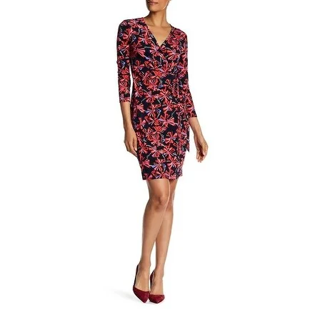 Anne Klein Classic Printed Faux Wrap Dress Black/Red - 10