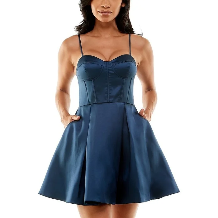 B Darlin Junior's Satin A Line Corset Dress Blue Size 16