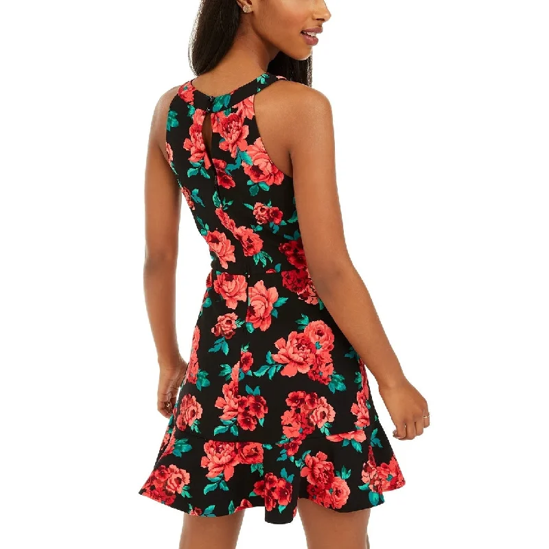 Bcx Juniors' Floral-Print Flounce Dress Black Size 11