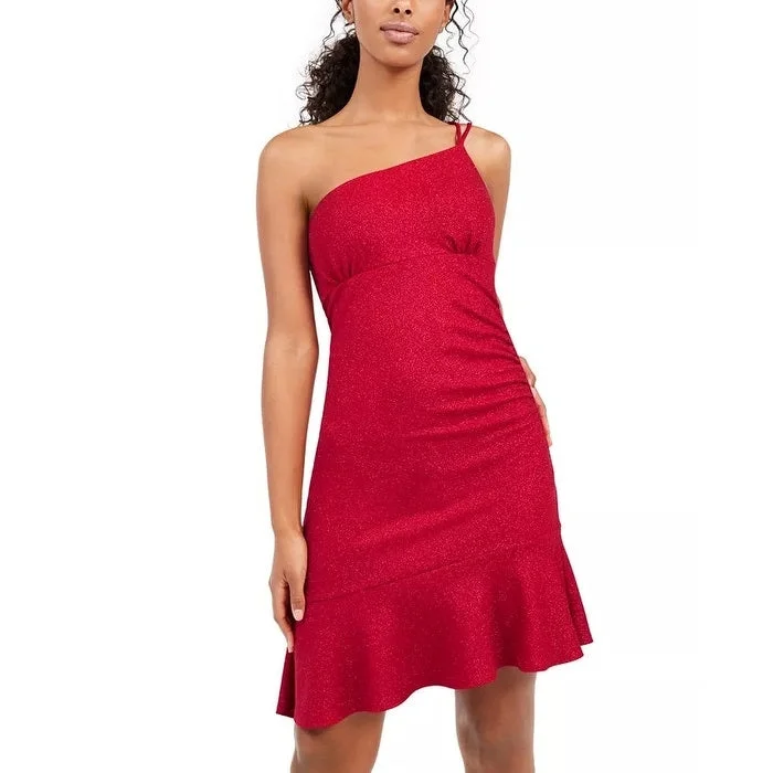 Bebe Women's One-Shoulder Glitter Scuba Dress Red Size Xxs