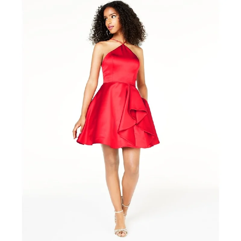 Blondie Nites Juniors' Y-Neck Ruffled Dress Red Size 0