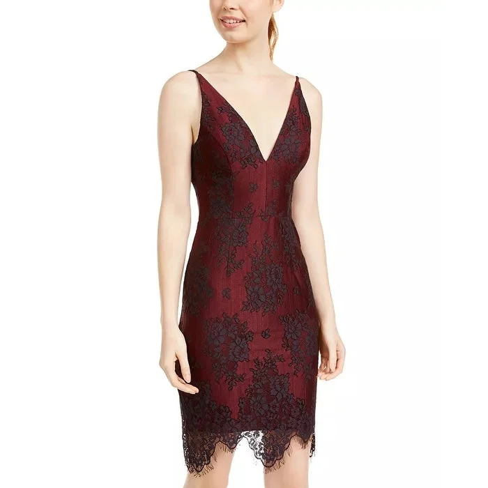 Blondie Nites Nights Juniors' Lace Plunge Dress Black Size 7