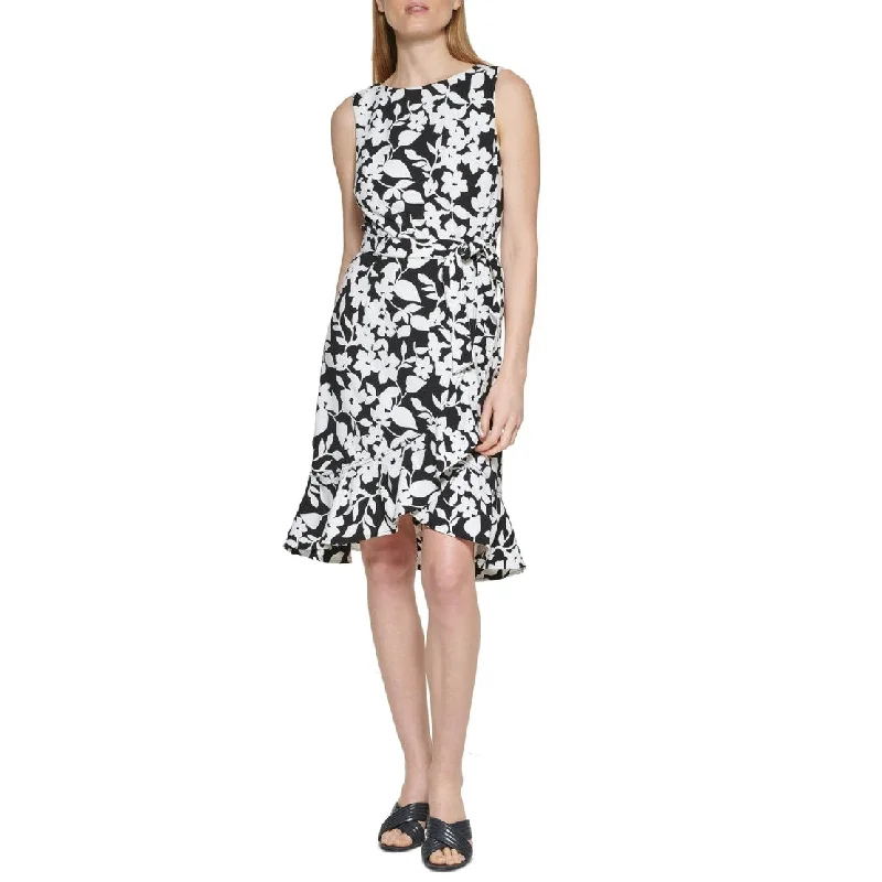 Calvin Klein Women's Floral Print Ruffled Hem Dress Black Size 2