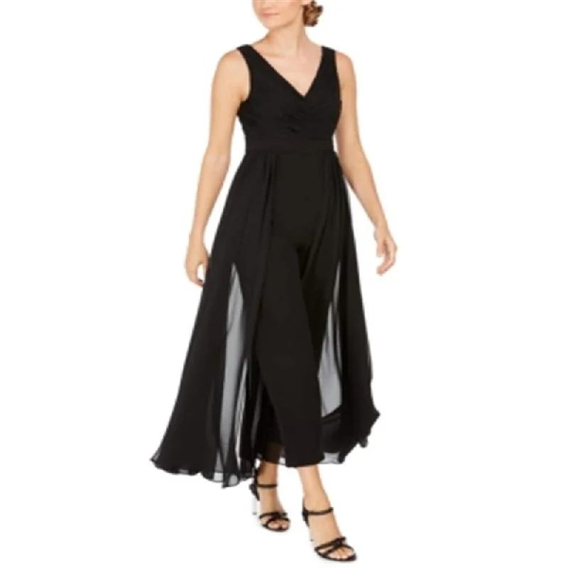 Calvin Klein Women's Jumpsuit Chiffon Cape V-Neck Black Size 6