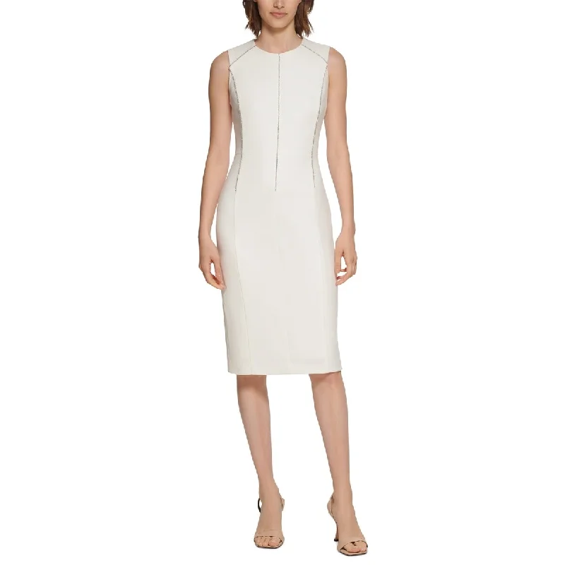 Calvin Klein Women's Scuba Crepe Embellished Sheath White Size 4