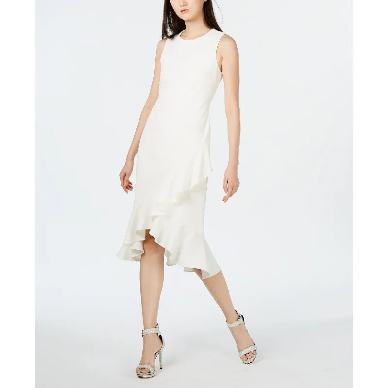 Calvin Klein Women's Sleeveless Ruffled Wrap-Hem Dress White Size 4