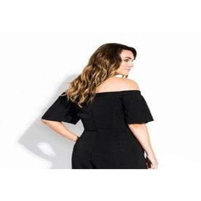 City Chic Women's Plus Tied Waist Off The Shoulder Jumpsuit Black Size 24W