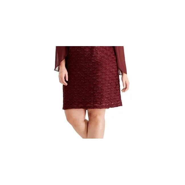 Connected Women's Jacquard Tulip Sleeve Dress Purple Size 24W