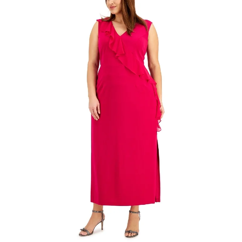 Connected Women's V Neck Ruffle Dress Pink Size 22W