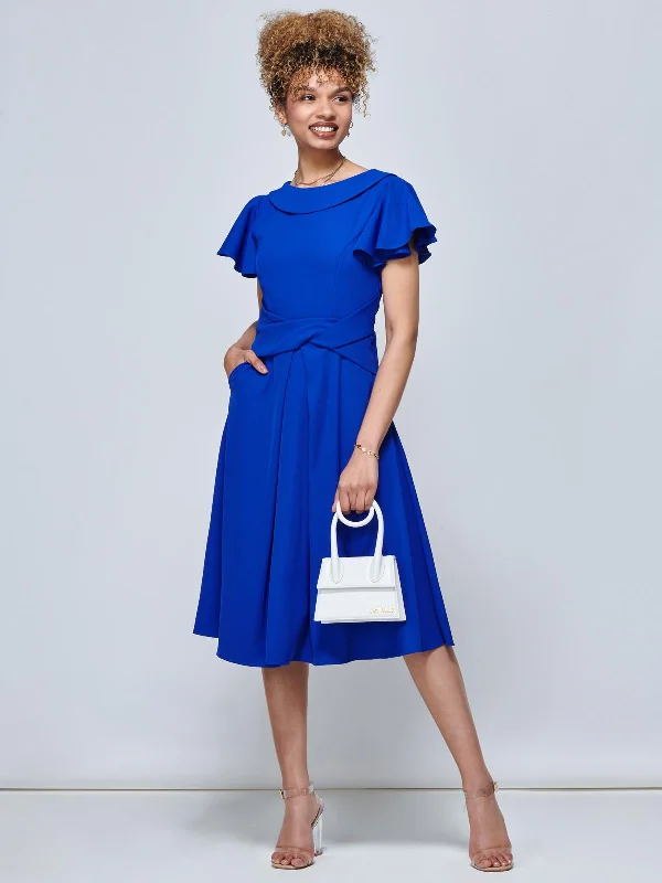 Jolie Moi Jaelyn Flare Sleeve Dress, Royal Blue