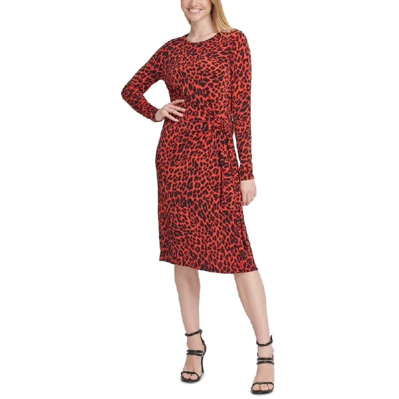 DKNY Women's Animal-Print Knot-Front Dress Red Size X-Small