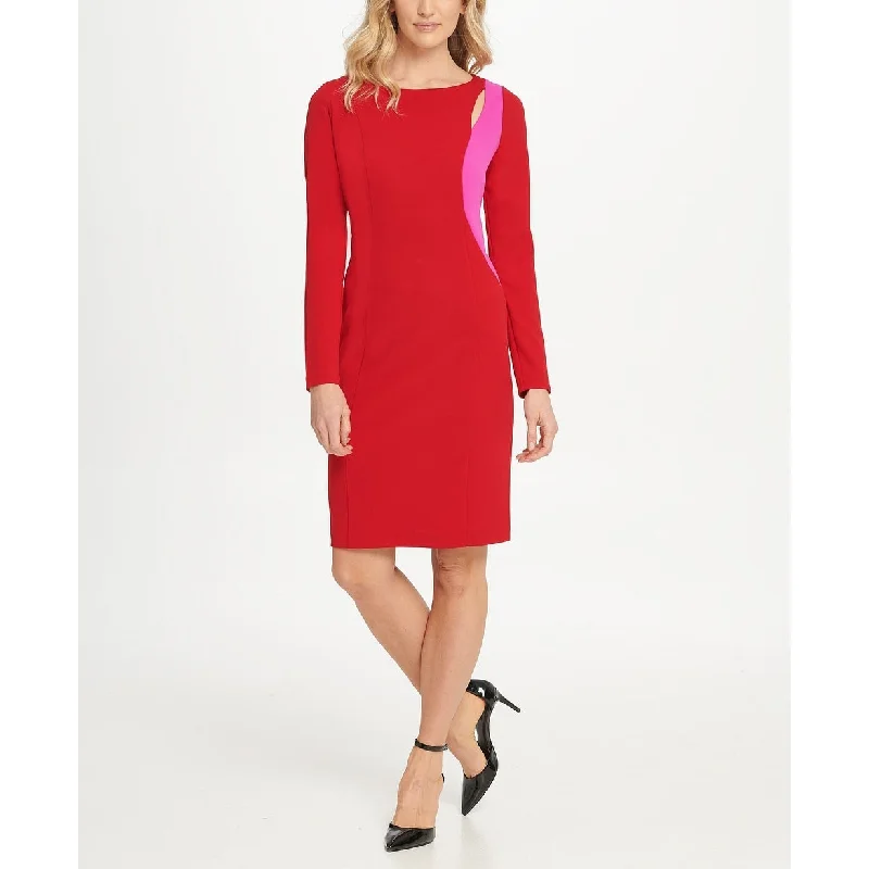 DKNY Women's Two Tone Cutout Sheath Dress Red Size 10