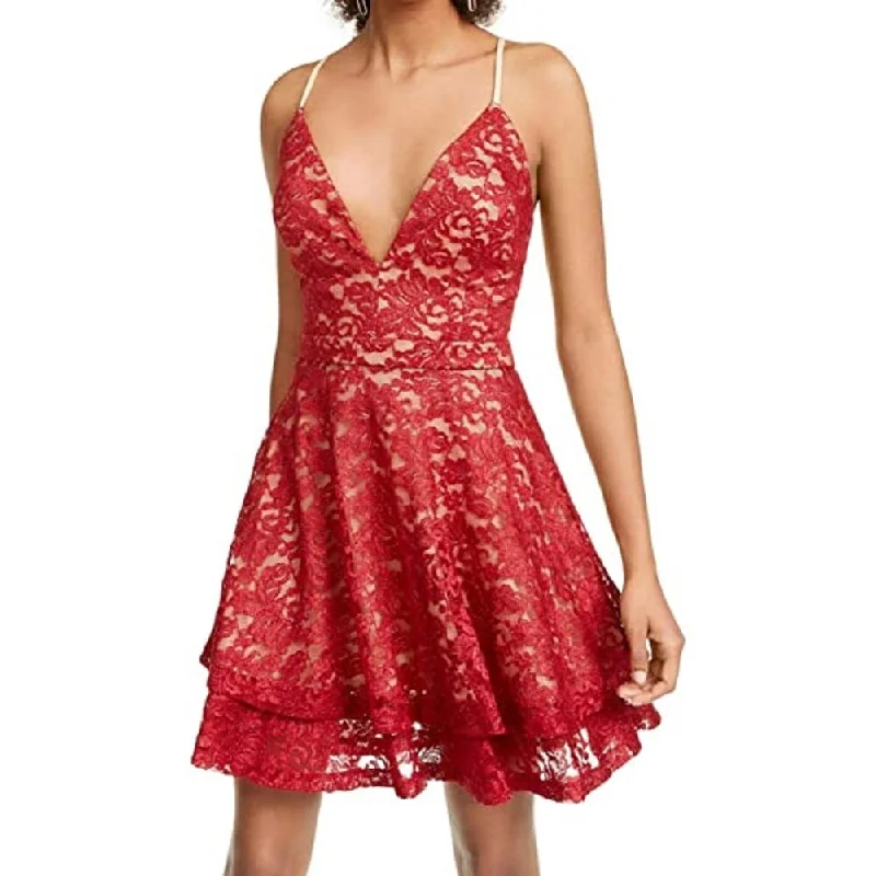 Emerald Sundae Juniors' Glitter Lace Racerback Dress Red Size Medium