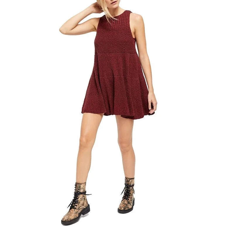 Free People Women's Waterfall Ruffle Dress Wine Red Size Medium