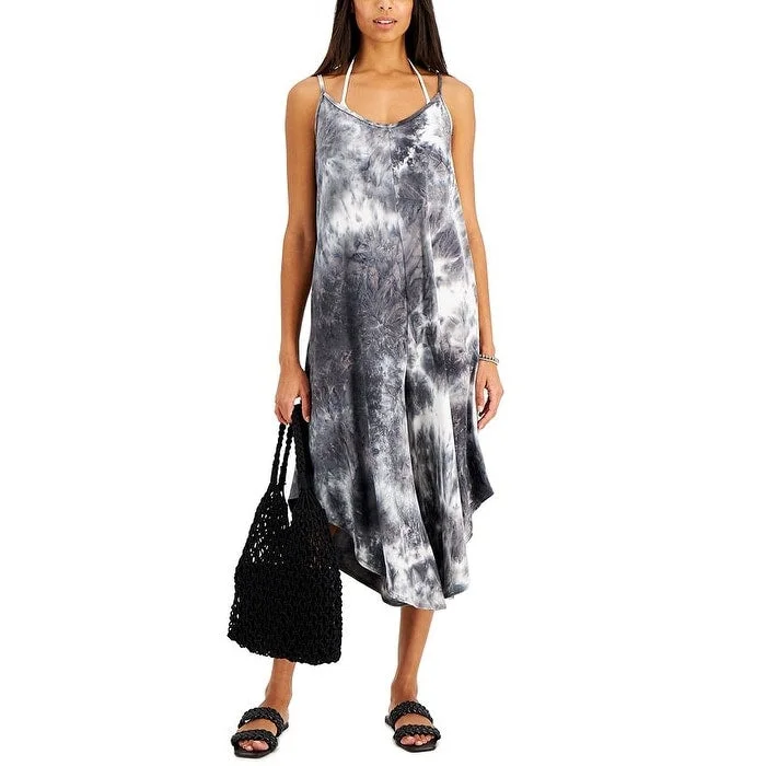 J Valdi Women's Tie Dyed Print Flowy Cropped Jumpsuit Cover Up Swimsuit Gray Size Small