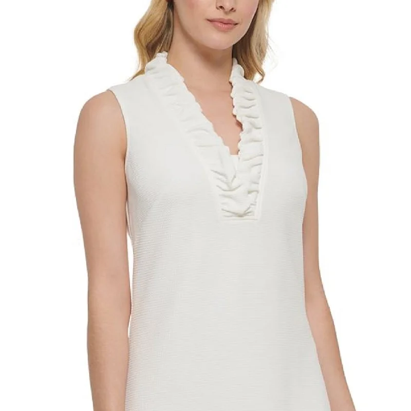 Jessica Howard Women's Ruffle Neck Shift Dress White Size 6