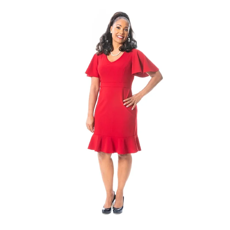 Kasper Women's Flutter Sleeve Sheath Dress Red Size Medium